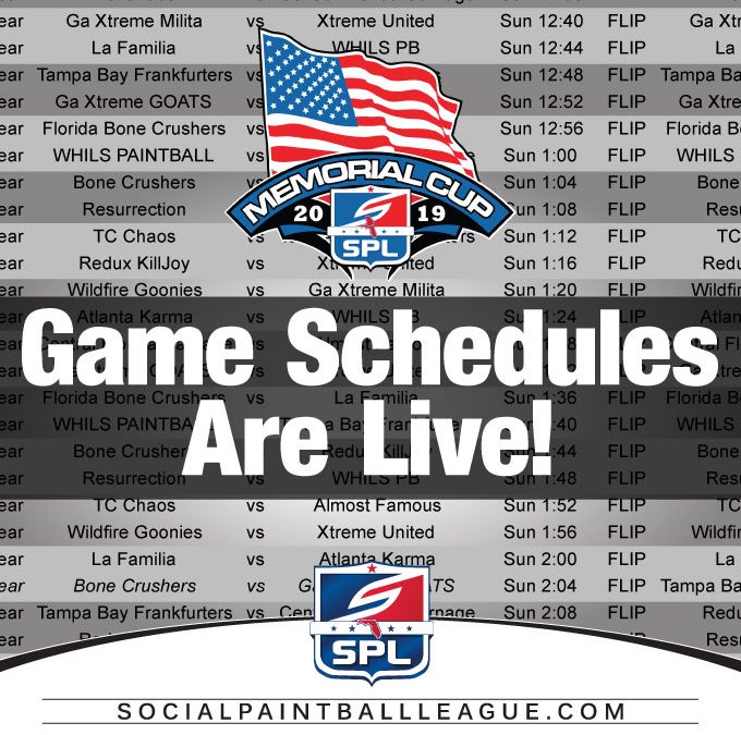 2019 SPL Memorial Cup Game Schedules