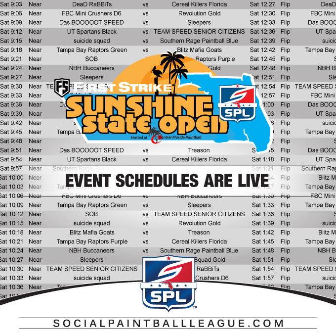 2017 SPL First Strike Sunshine State Open Event Schedule